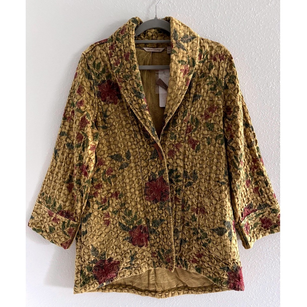 Soft Surroundings Phoenicia Jacket Women Medium Mustard Boho Lagenlook Artsy NWT